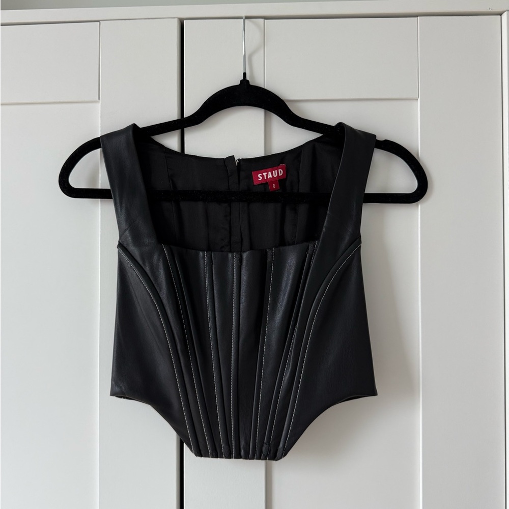 Staud Black Leather Corset Top